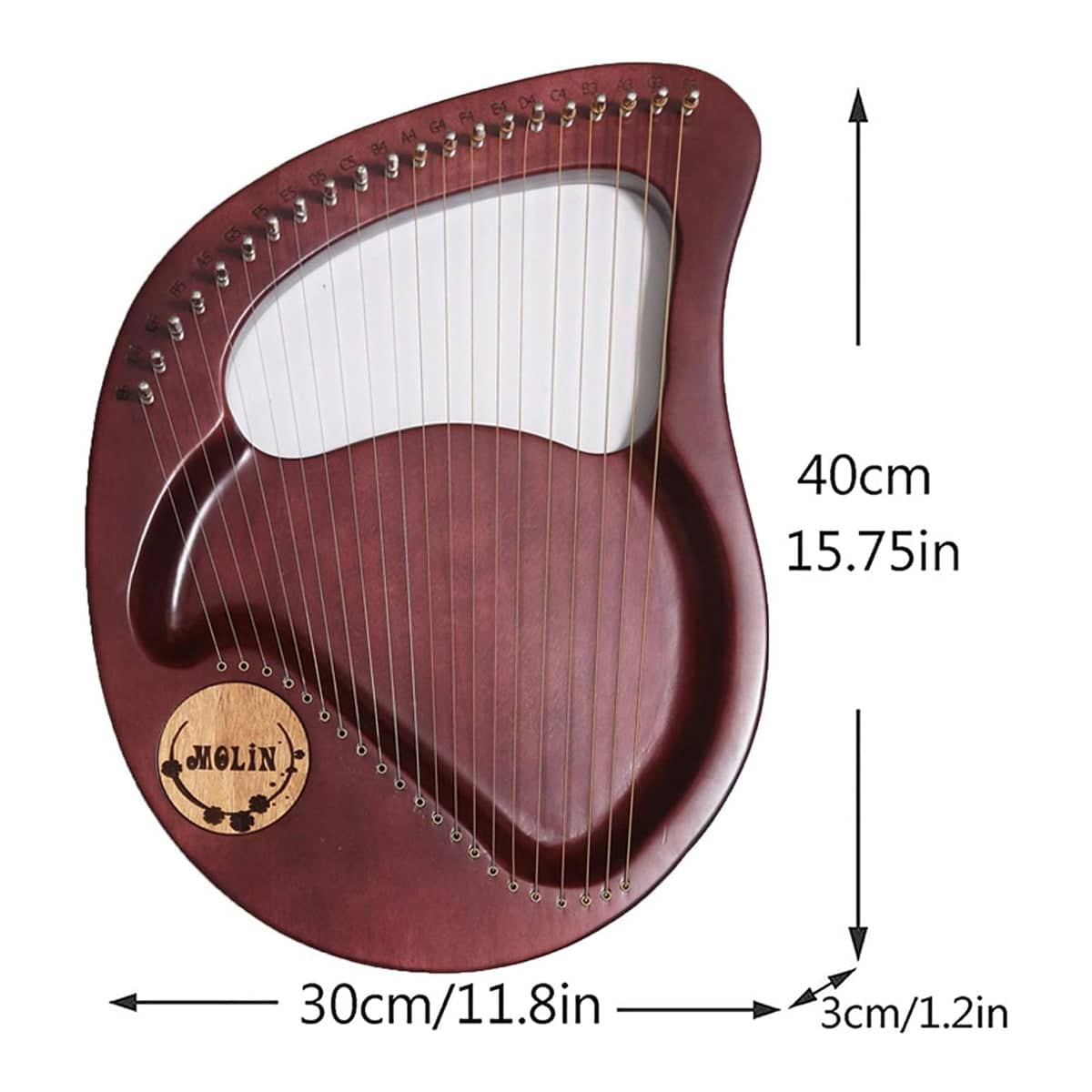 Solid Wood Veneer 24 String Harp Beginner Music Instrument - Burgundy - view 4