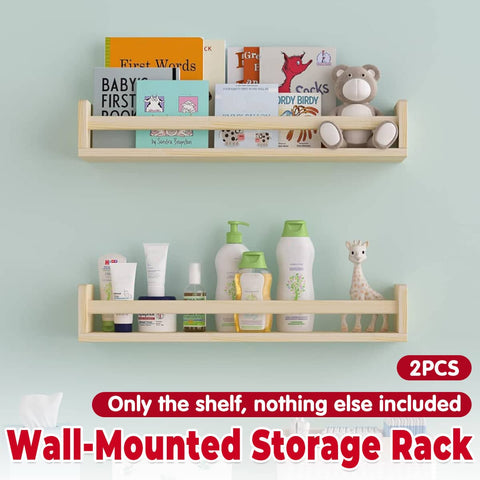 Solid Wood Wall Mounted Floating Shelf with Guard Rail, Pack of 2
