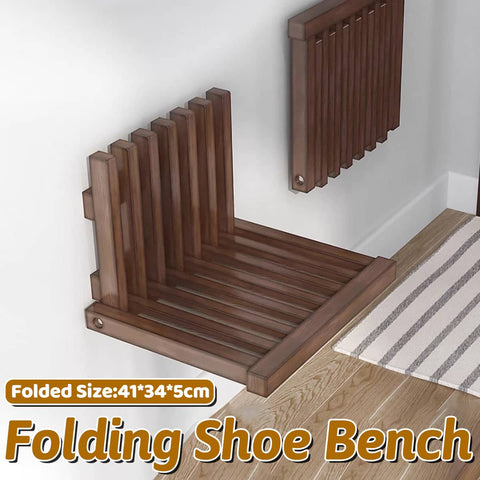 Solid Wood Wall Mounted Foldable Shoe Bench in Walnut for Entryway and Hallway