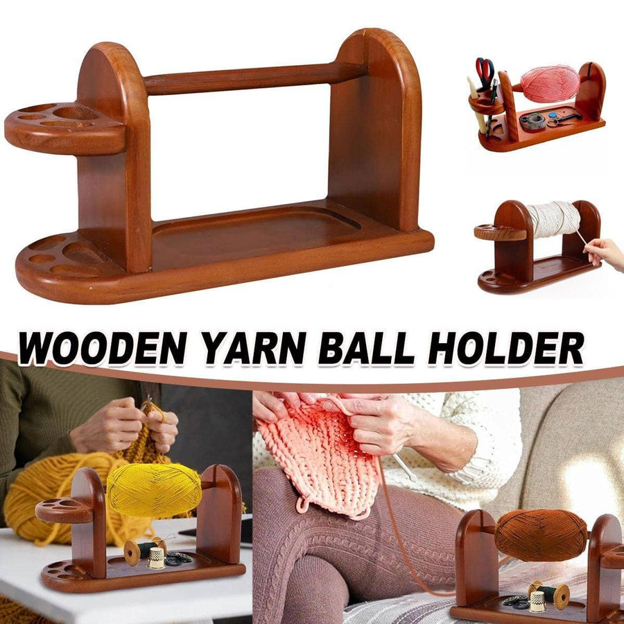 Solid Wood Yarn Spindle Holder with Scissor Organiser