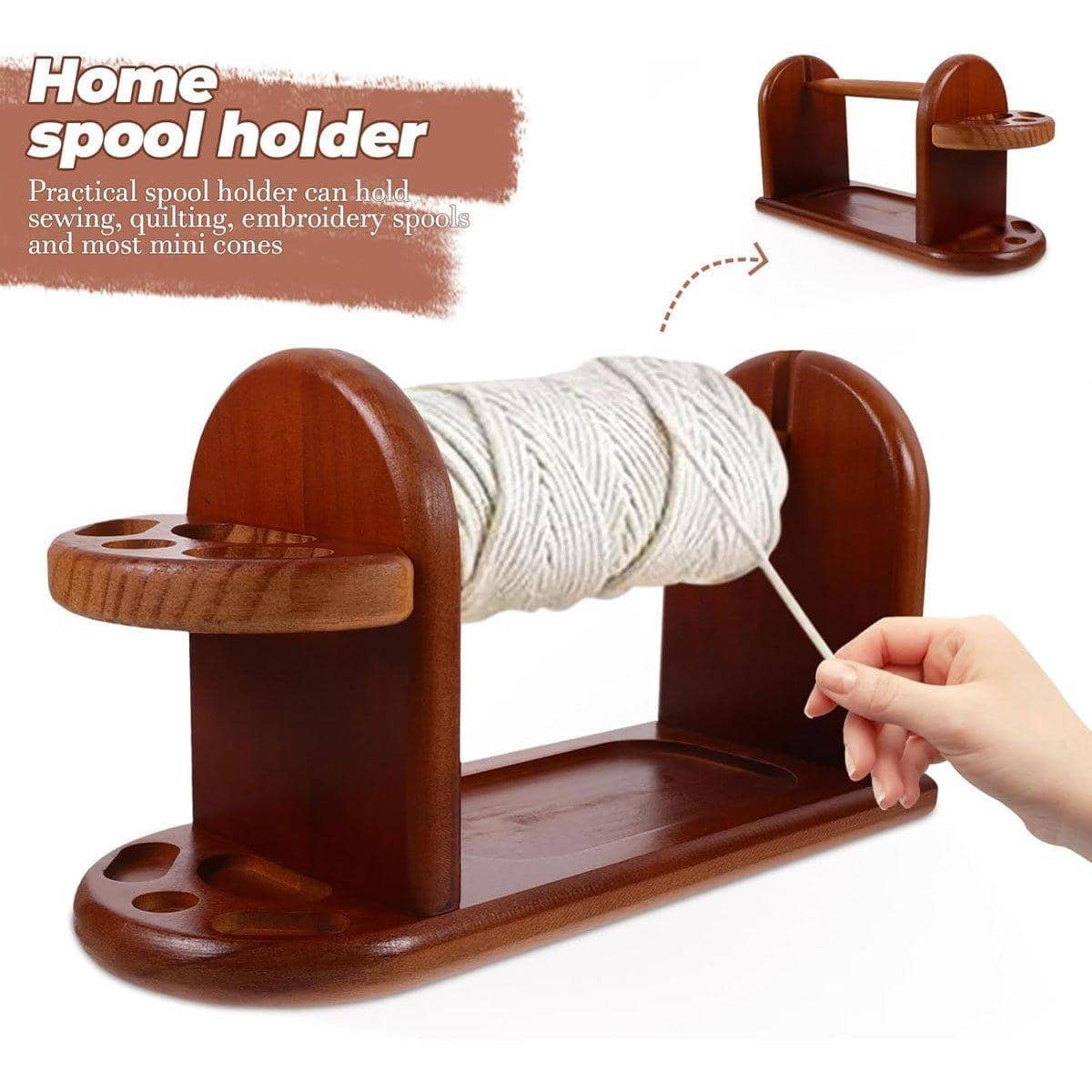 Solid Wood Yarn Spindle Holder with Scissor Organiser - view 4