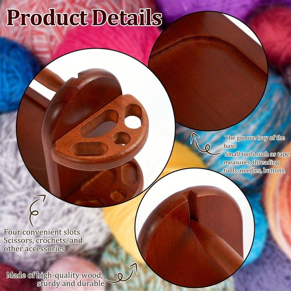 Solid Wood Yarn Spindle Holder with Scissor Organiser - view 5
