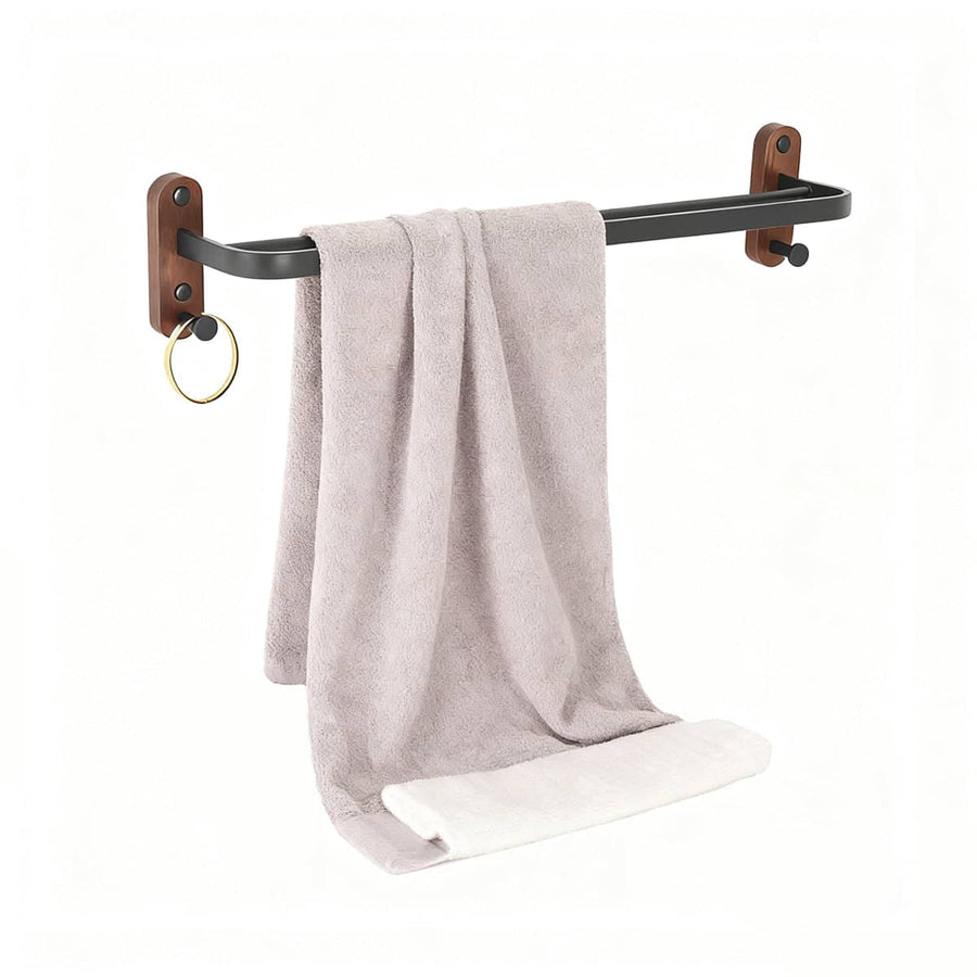 Space Saving Bathroom Towel Rack, Metal and Wood Towel Bar - Black