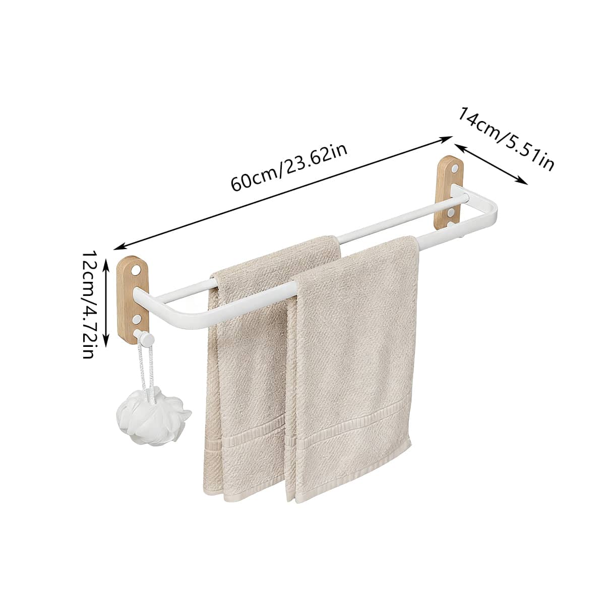 Space Saving Bathroom Towel Rack, Metal and Wood Towel Bar - Black - view 3