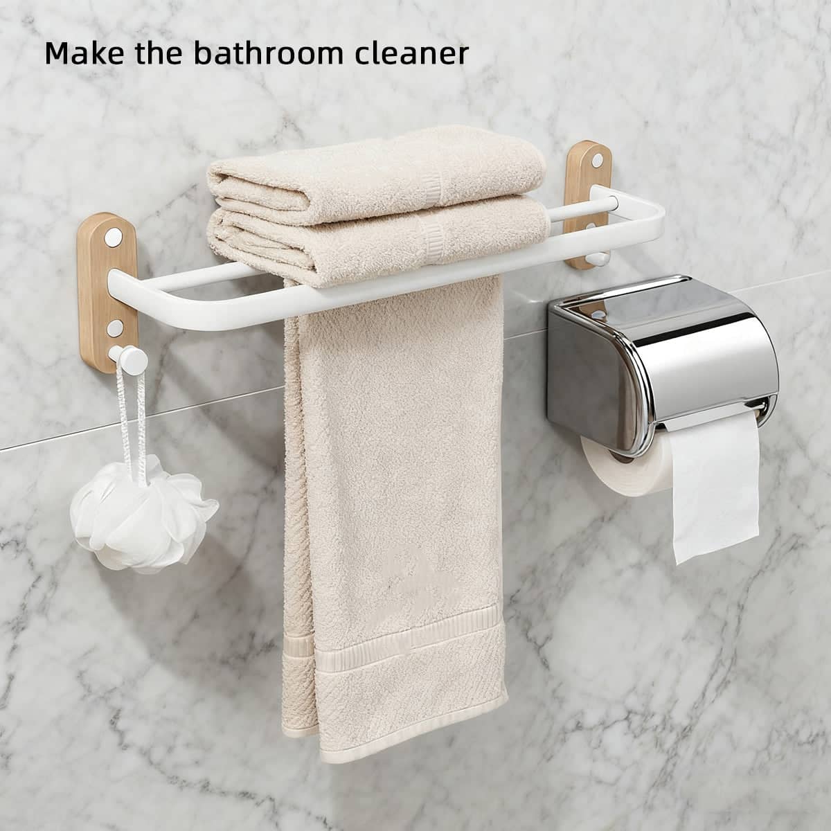 Space Saving Bathroom Towel Rack, Metal and Wood Towel Bar - Black - view 4