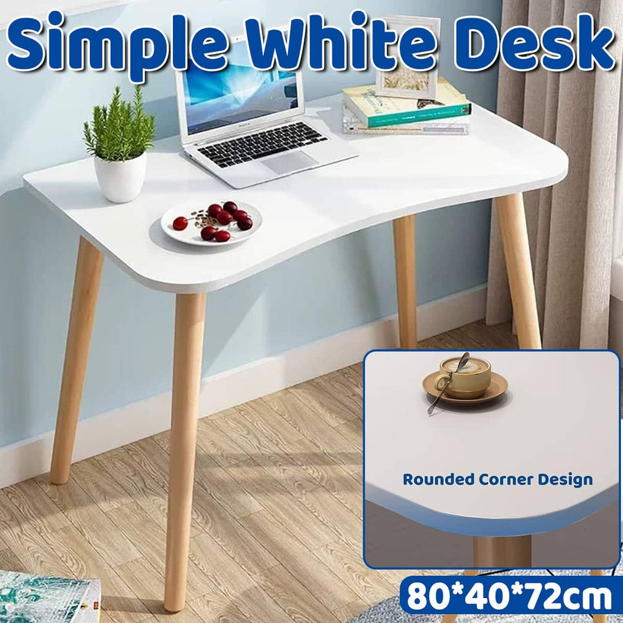 Space-Saving Computer Desk - White with Wood-Tone Legs, 80 x 40 x 72 cm