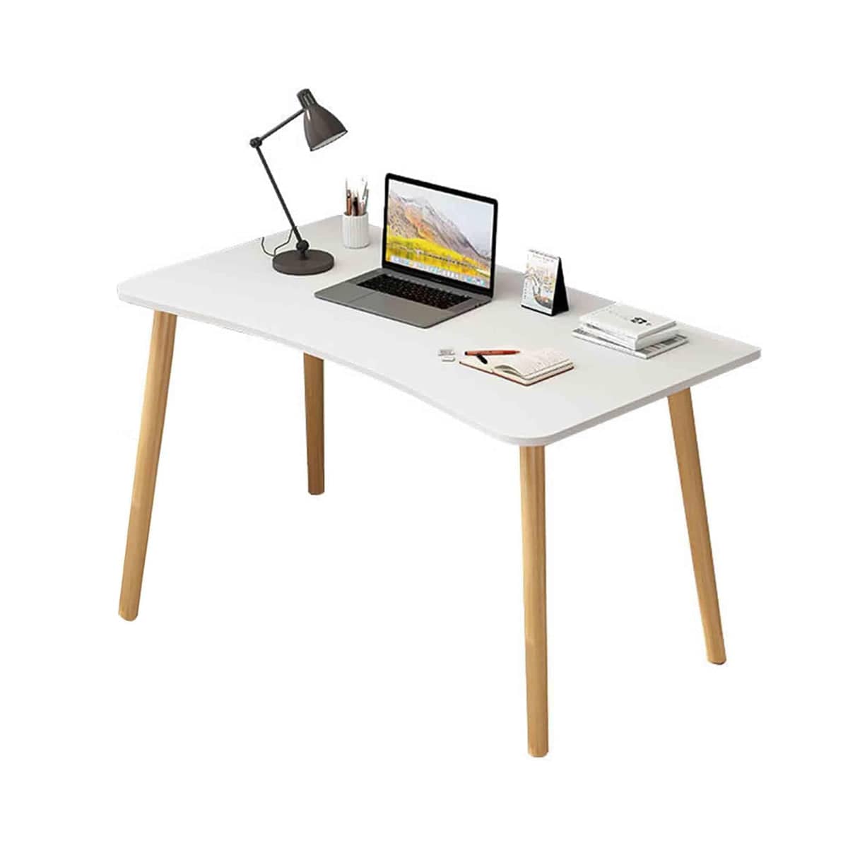 Space-Saving Computer Desk - White with Wood-Tone Legs, 80 x 40 x 72 cm - view 2