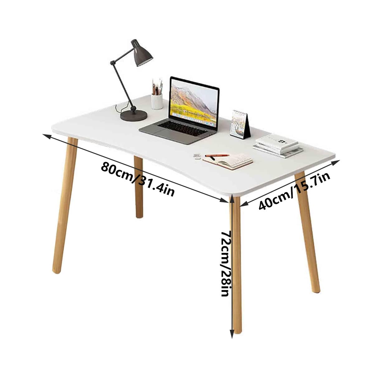 Space-Saving Computer Desk - White with Wood-Tone Legs, 80 x 40 x 72 cm - view 3