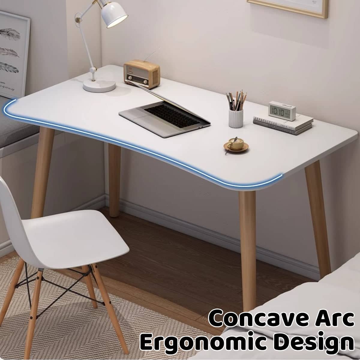 Space-Saving Computer Desk - White with Wood-Tone Legs, 80 x 40 x 72 cm - view 4