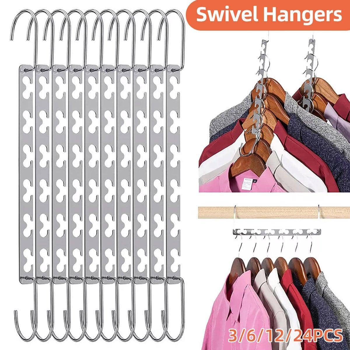 Space Saving Hanger Racks with Swivel Hooks - Pack of 12 - view 2