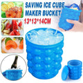Space Saving Ice Cube Bucket with Lid - Reusable, 13 x 13 x 14 cm, Blue