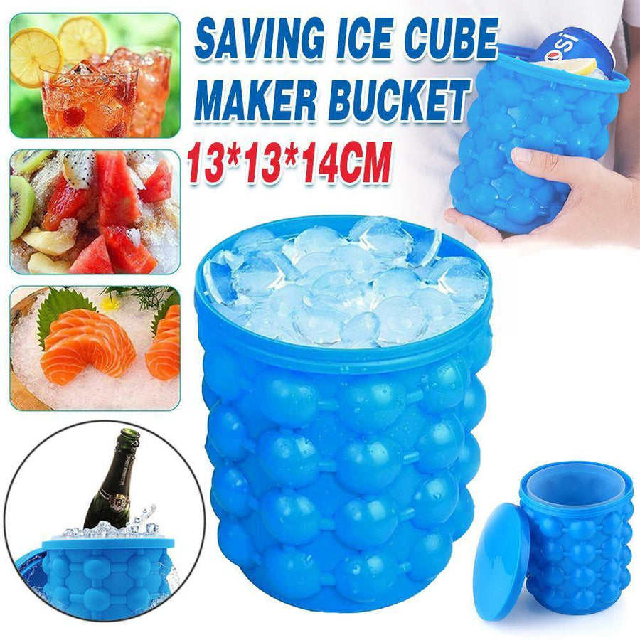 Space Saving Ice Cube Bucket with Lid - Reusable, 13 x 13 x 14 cm, Blue