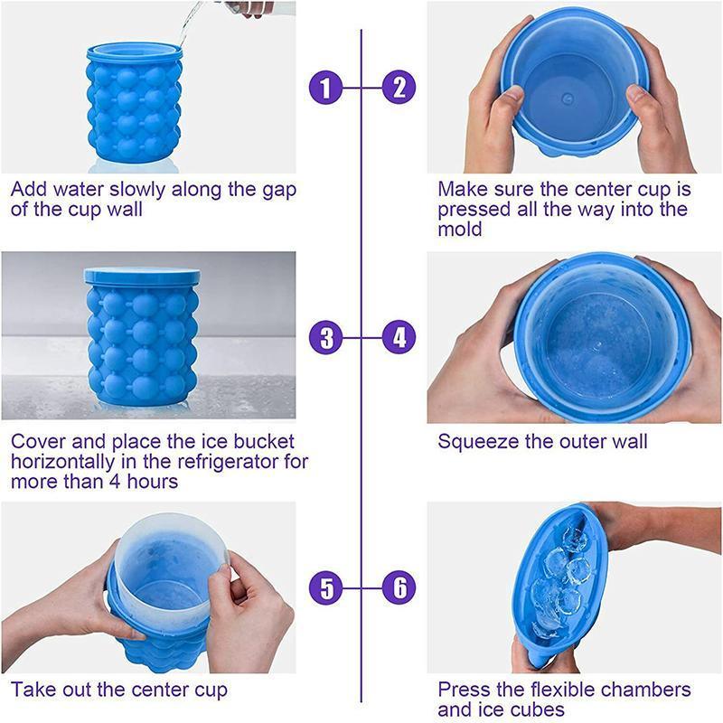 Space Saving Ice Cube Bucket with Lid - Reusable, 13 x 13 x 14 cm, Blue - view 4