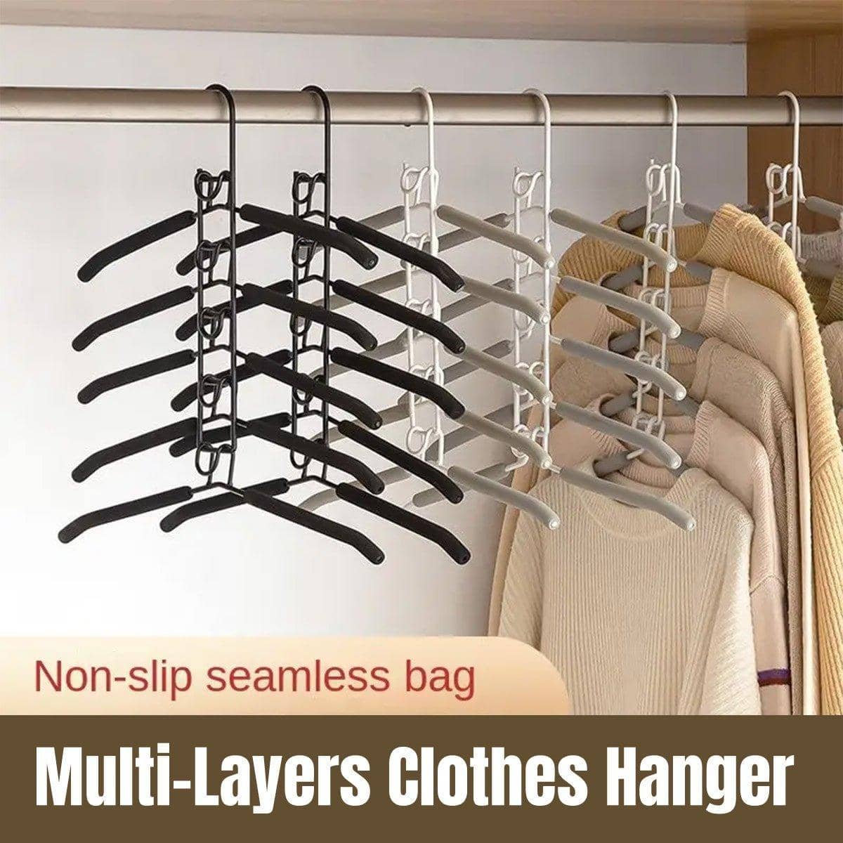 Space Saving Multi Layer Folding Hanger Hook Closet Organiser Clothes Rack - Black - view 2