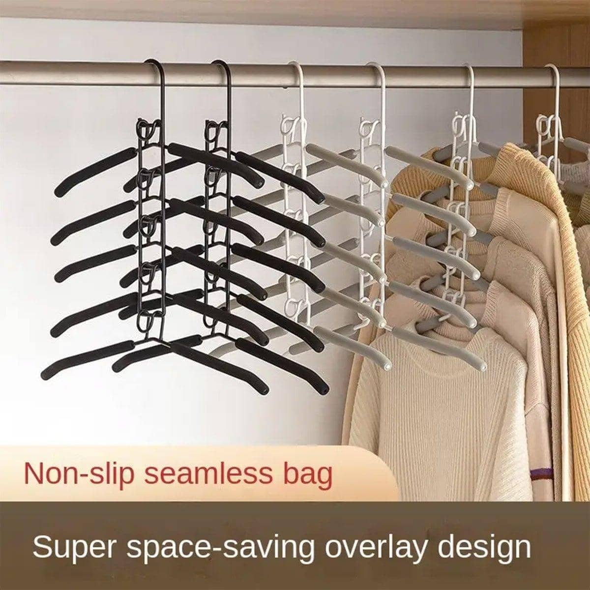 Space Saving Multi Layer Folding Hanger Hook Closet Organiser Clothes Rack - Black - view 5