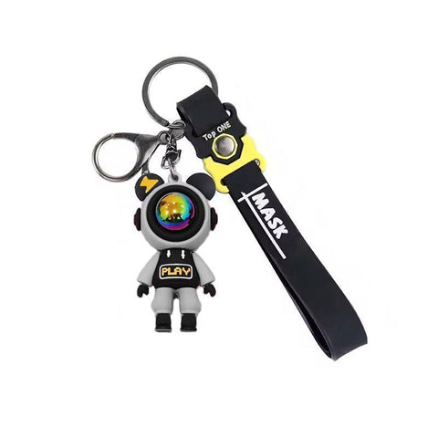 Spaceman Silicone Keychain Bag Charm with Wrist Strap - Grey