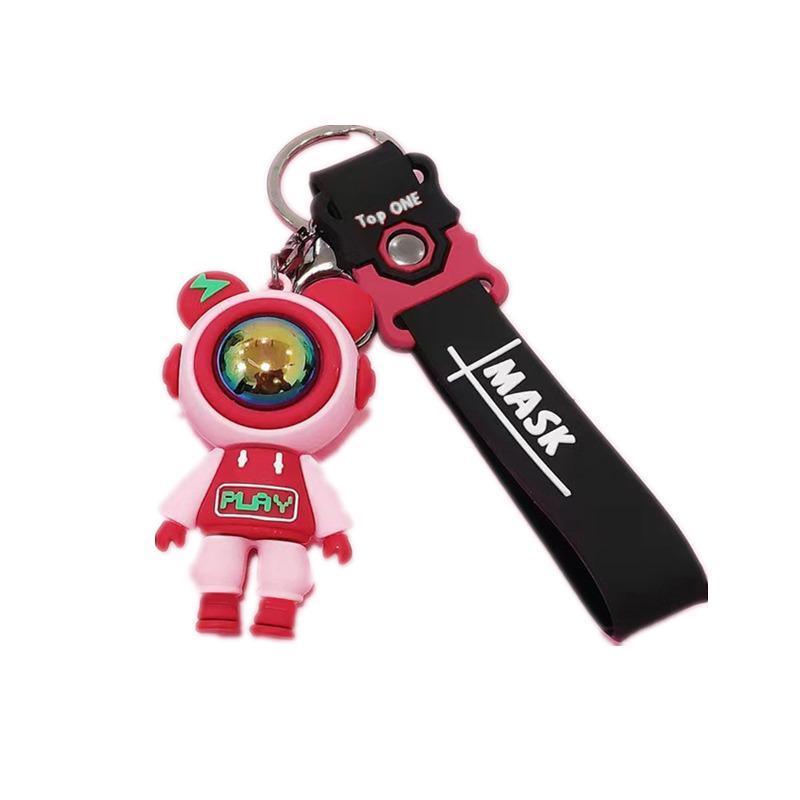 Spaceman Silicone Keychain Bag Charm with Wrist Strap - Pink and Red