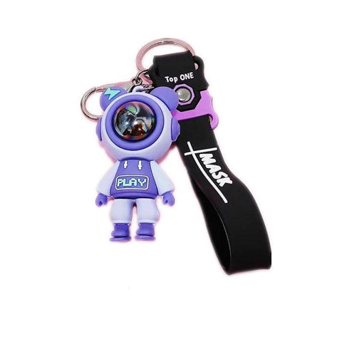 Spaceman Silicone Keychain Bag Charm with Wrist Strap - Purple