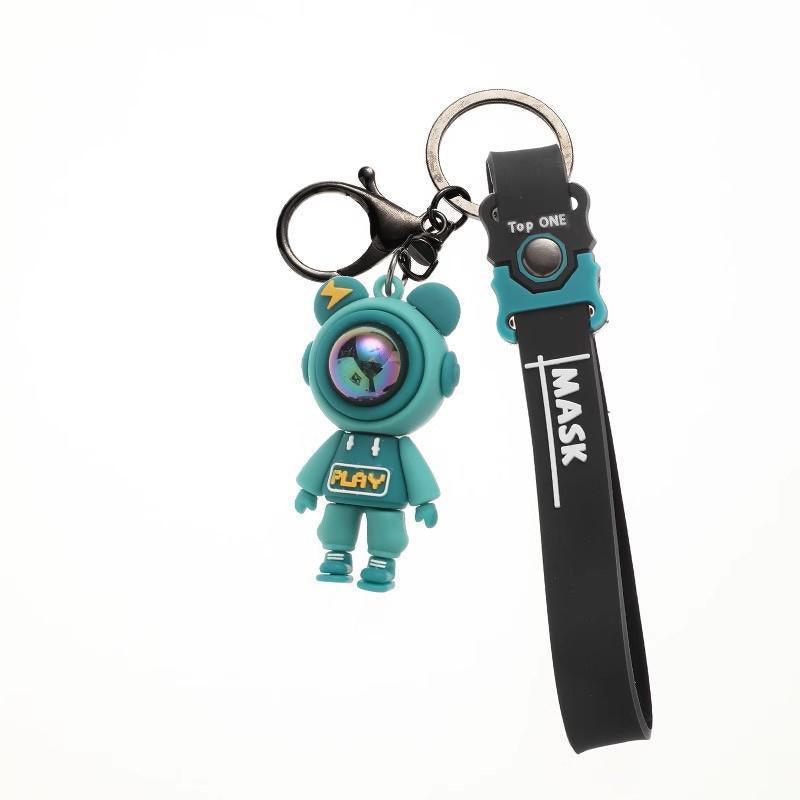 Spaceman Silicone Keychain Bag Charm with Wrist Strap - Teal Blue
