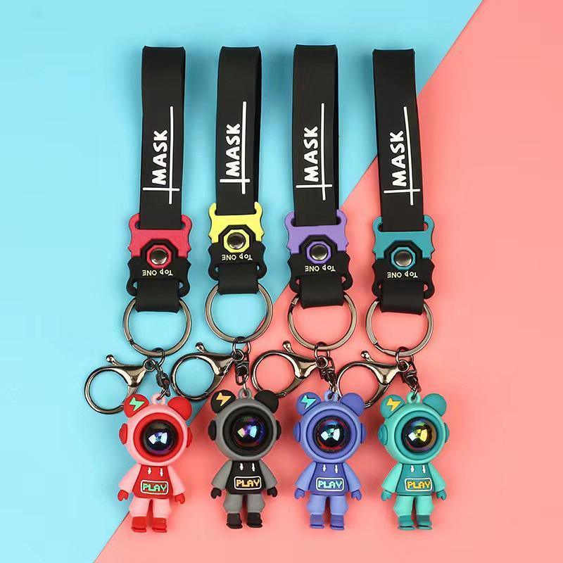 Spaceman Silicone Keychain Bag Charm with Wrist Strap - Teal Blue - view 3