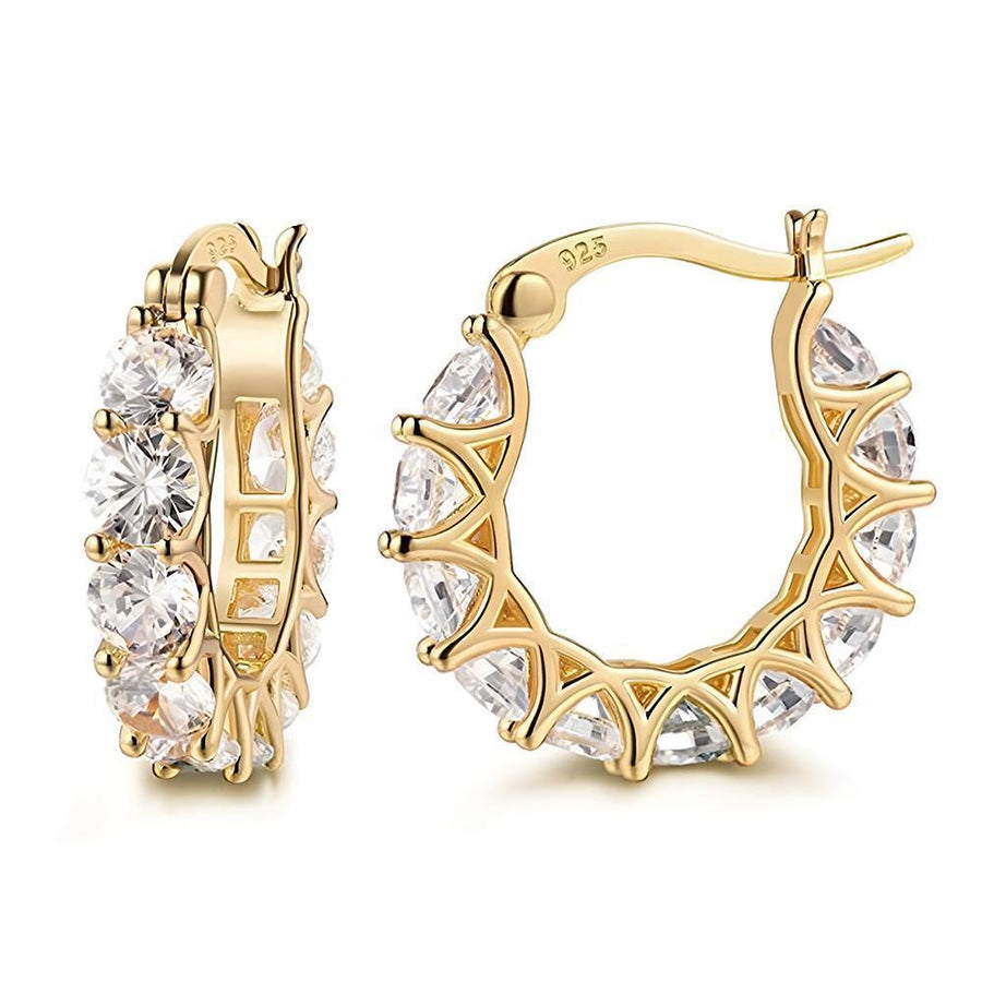 Sparkling Hoop Earrings with Moissanite Stones - Gold