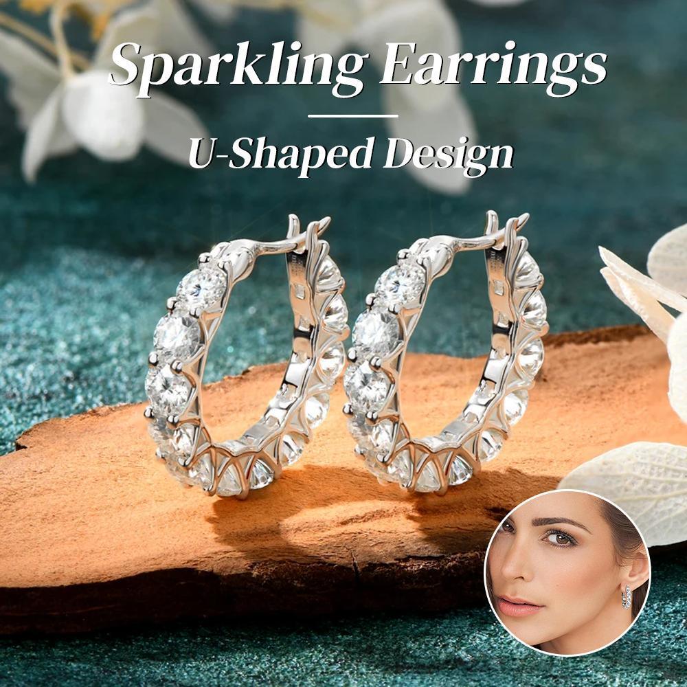 Sparkling Hoop Earrings with Moissanite Stones - Gold - view 2
