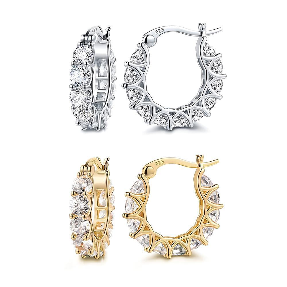Sparkling Hoop Earrings with Moissanite Stones - Gold - view 3