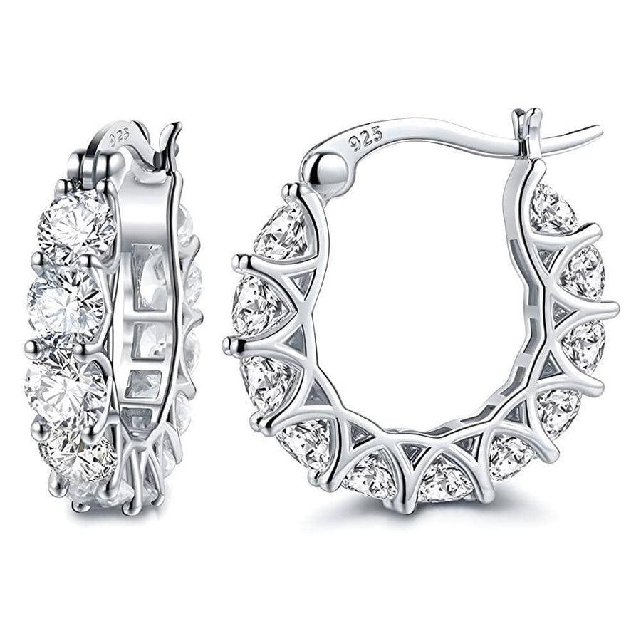 Sparkling Hoop Earrings with Moissanite Stones - Silver