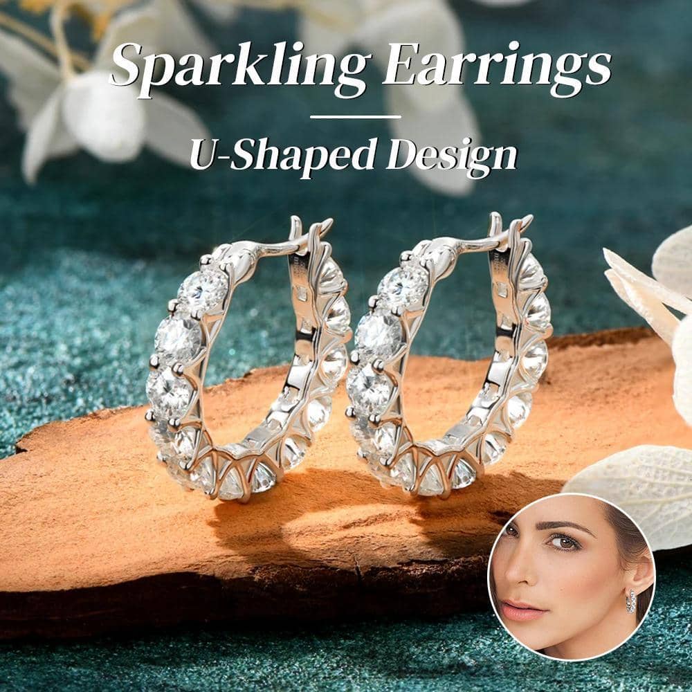 Sparkling Hoop Earrings with Moissanite Stones - Silver - view 2