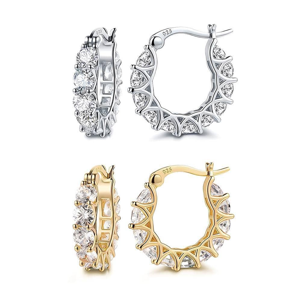 Sparkling Hoop Earrings with Moissanite Stones - Silver - view 3