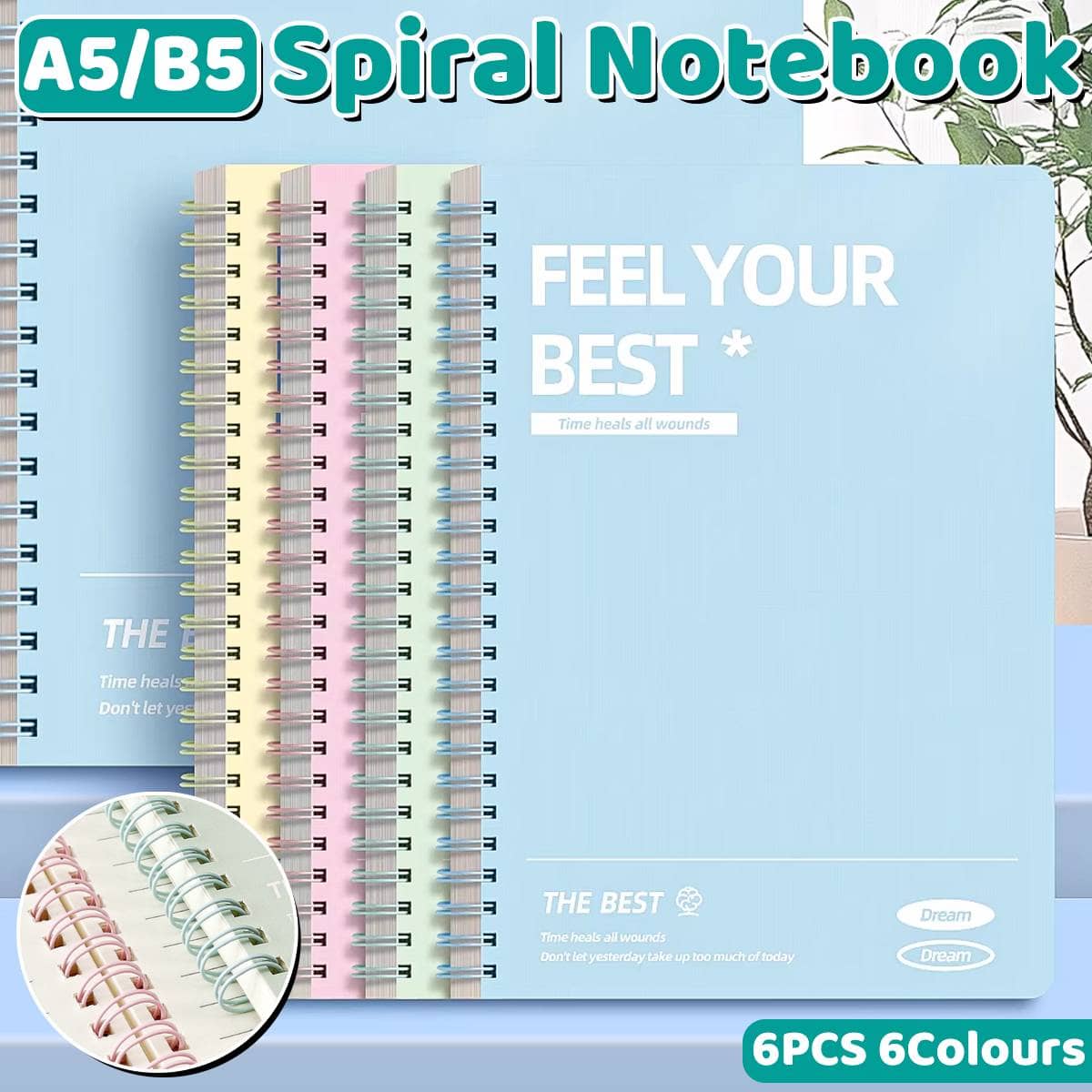 Spiral Lined Notebooks 6 Colour Pack with Thickened Cream Pages - A5 - view 2