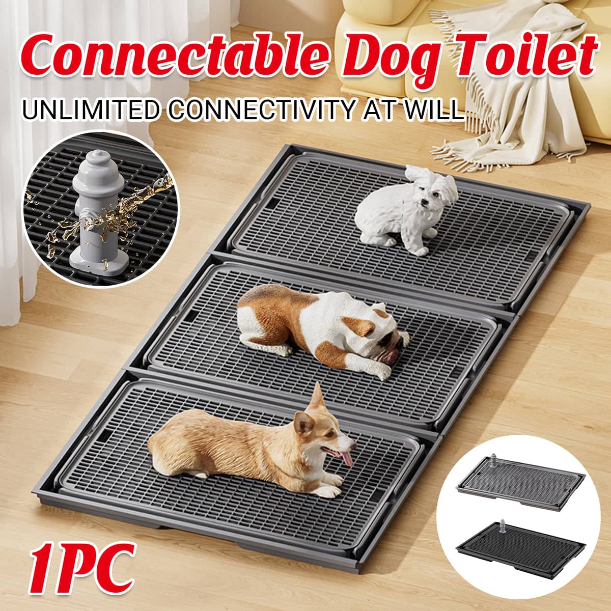 Spliceable Dog Toilet Tray with Urinary Guide Column, 42 cm Pet Potty Grid - Black - view 2