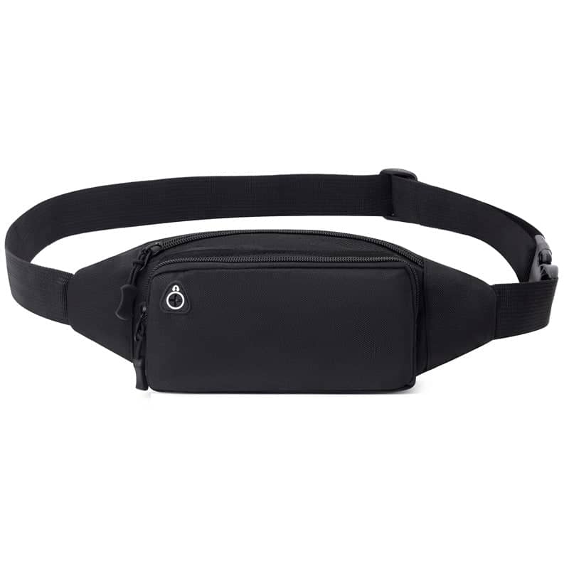 Sports Bum Bag with Headphone Hole and Double Zip Pocket - Black