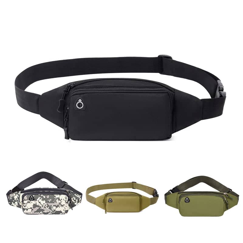 Sports Bum Bag with Headphone Hole and Double Zip Pocket - Black - view 3