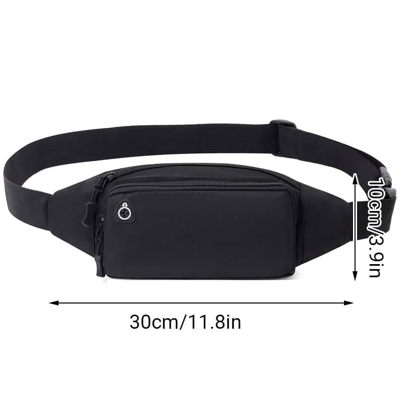 Sports Bum Bag with Headphone Hole and Double Zip Pocket - Black - view 4