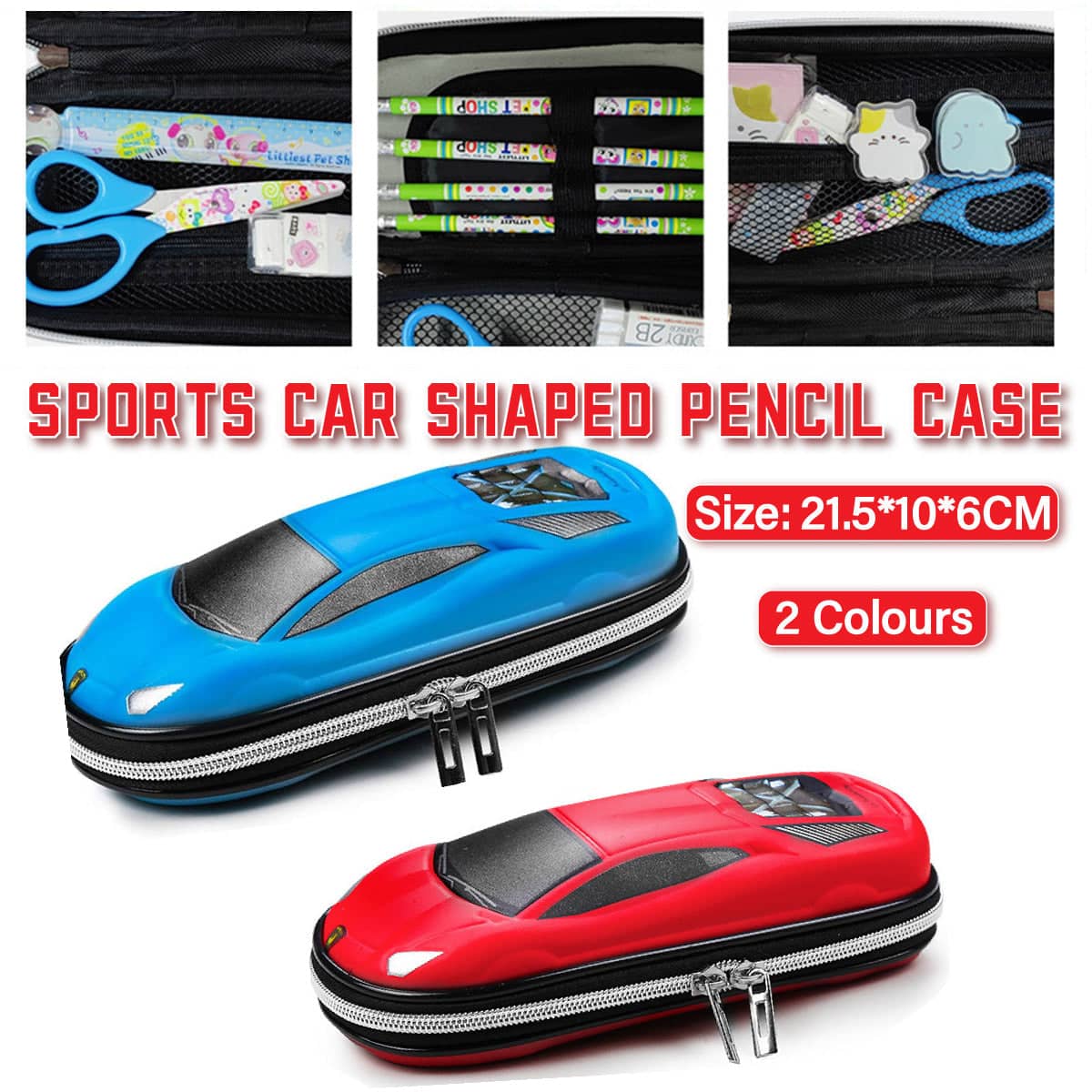 Sports Car Pencil Case with Three Layers - Red - view 2