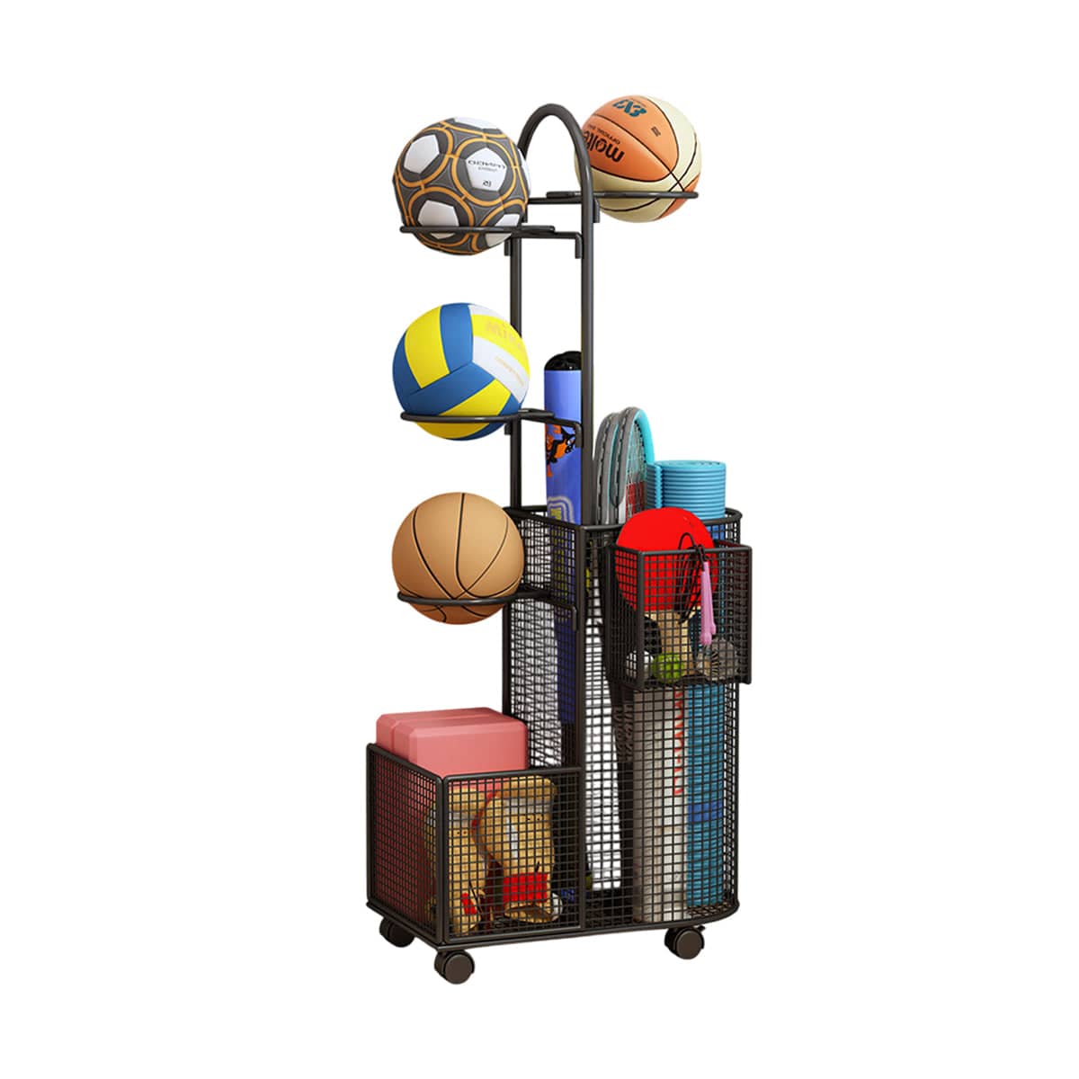 Sports Equipment Storage Rack with Mesh Baskets, Black, 45 x 25 x 102 cm - view 2
