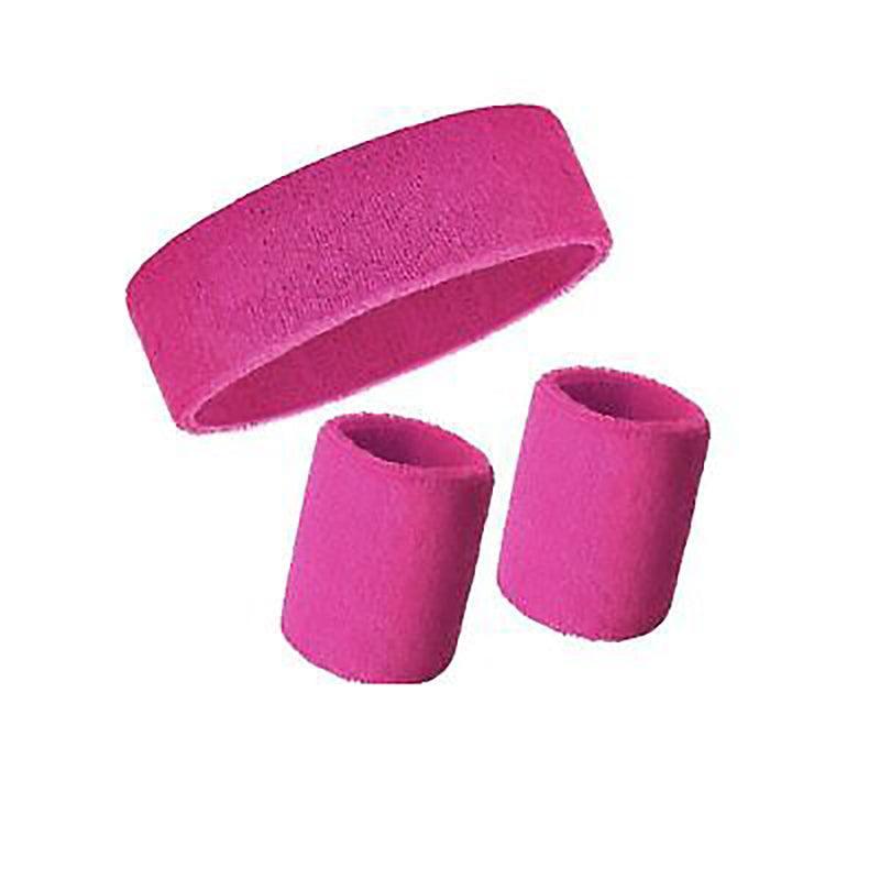Sports Sweatband Set with Headband and Wristbands - Pink