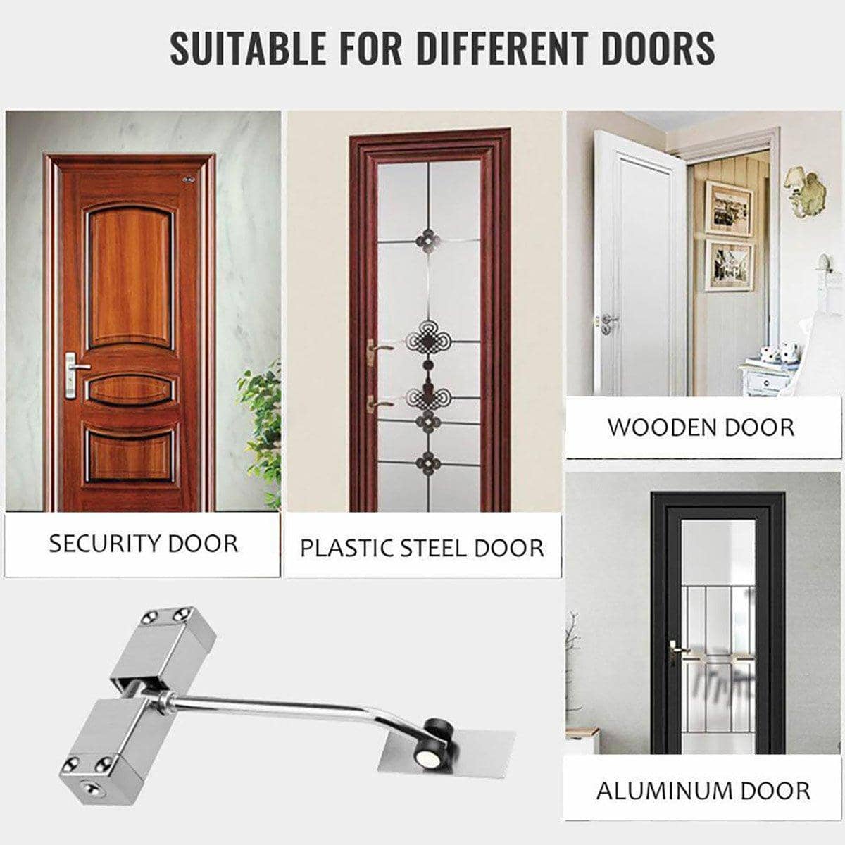 Spring Door Closer with Buffer, Aluminium Alloy - Silver - view 5