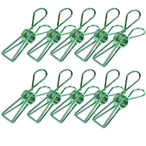Spring Paperclips Metal Wire Pack of 10 - Large (55mm), Green