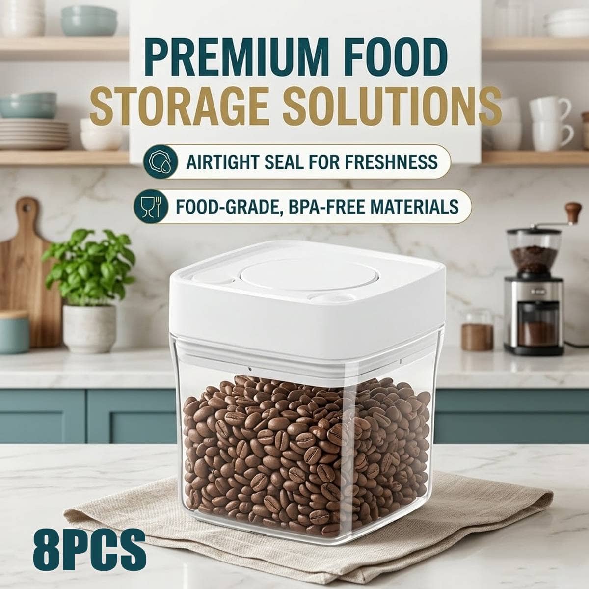 Square Airtight Food Storage Containers 500ml, Set of 8