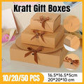 Square Brown Kraft Ribbon Gift Boxes for Chocolates and Candy - 16.5 x 16.5 x 5 cm, Pack of 10 - view 2