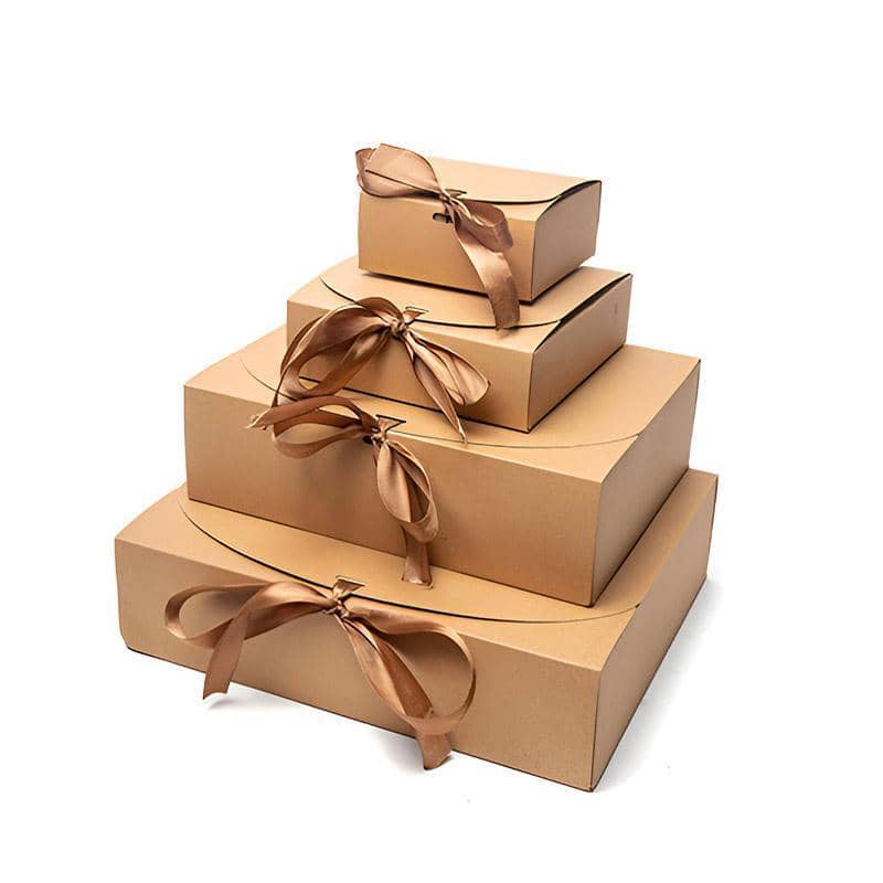 Square Brown Kraft Ribbon Gift Boxes for Chocolates and Candy - 16.5 x 16.5 x 5 cm, Pack of 10 - view 3