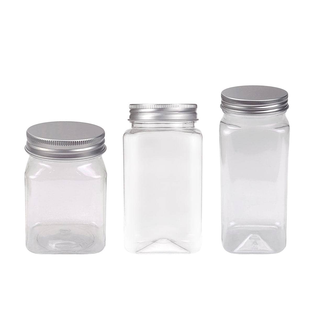 Square Clear Plastic Storage Jars with Aluminium Lids, Pack of 20 - 420 ml - view 3