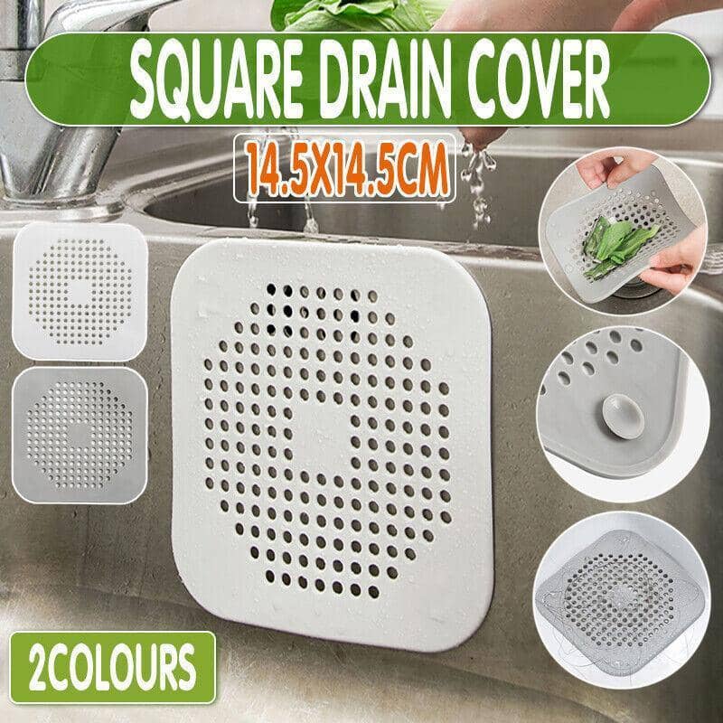 Square Drain Cover Hair Catcher - Grey, 2 Pack (14.5 x 14.5 cm) - view 2