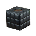 Square Faux Leather Tissue Box with Quilted Pattern - Black