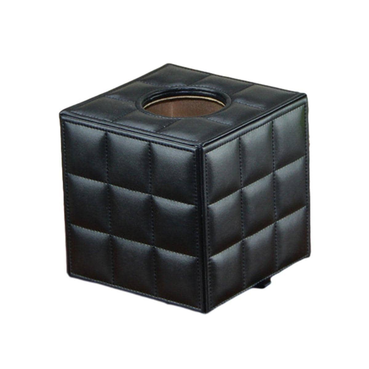 Square Faux Leather Tissue Box with Quilted Pattern - Black