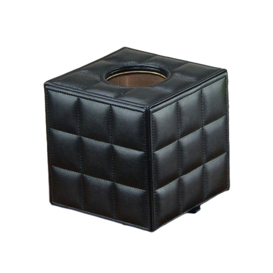 Square Faux Leather Tissue Box with Quilted Pattern - Black