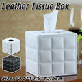 Square Faux Leather Tissue Box with Quilted Pattern - Black - view 2