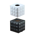 Square Faux Leather Tissue Box with Quilted Pattern - Black - view 3